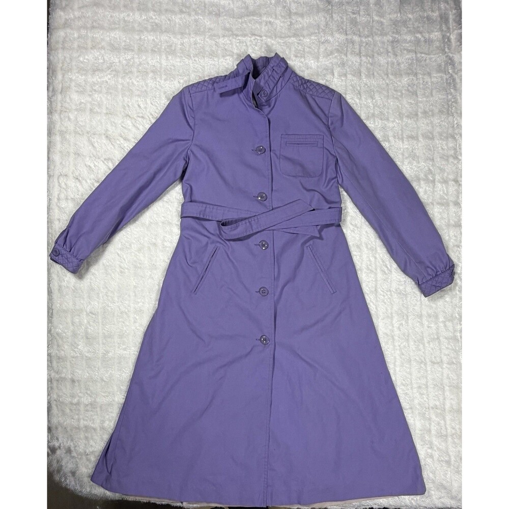 IZZI Trench Coat Women Size 8 Lavender Purple Belted Vintage 90s Longline